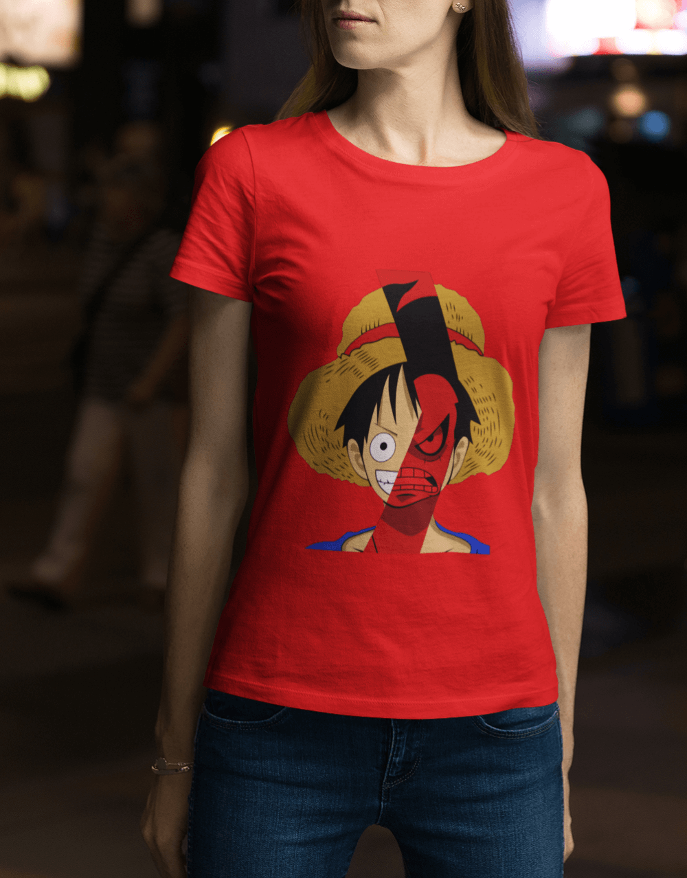One Piece - Luffy's Real Face Female Mock up 3